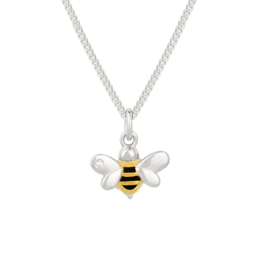 D for Diamond Sterling Silver Mini Bee Diamond Set Pendant & Chain