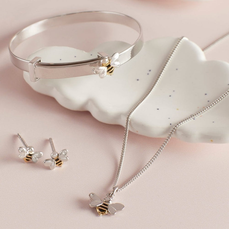 D for Diamond Sterling Silver Mini Bee Diamond Set Pendant & Chain