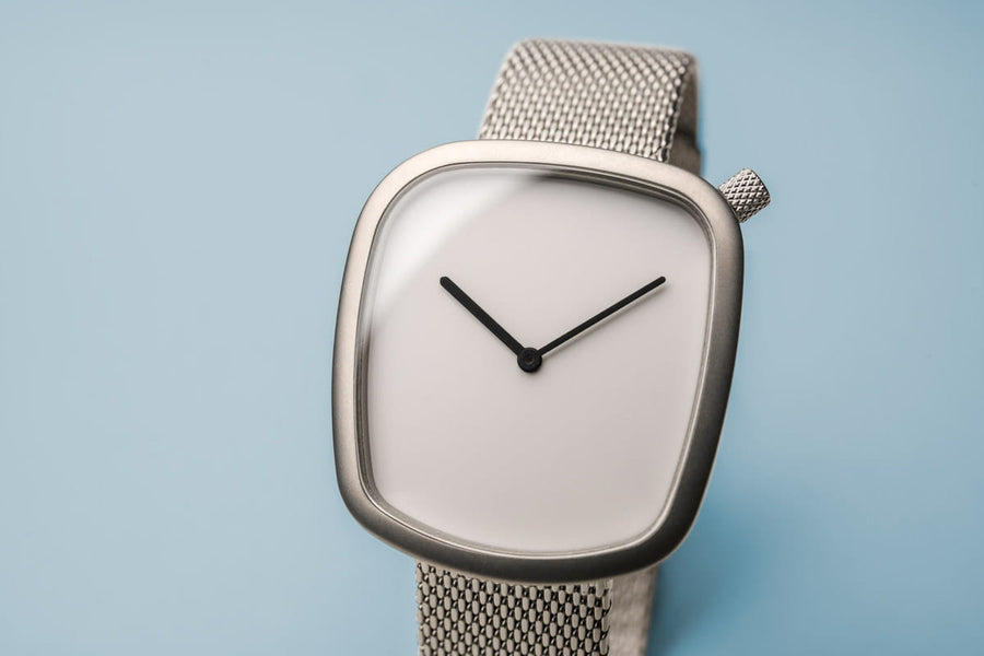 Bering Stainless Steel Mesh Pebble Watch with White Dial