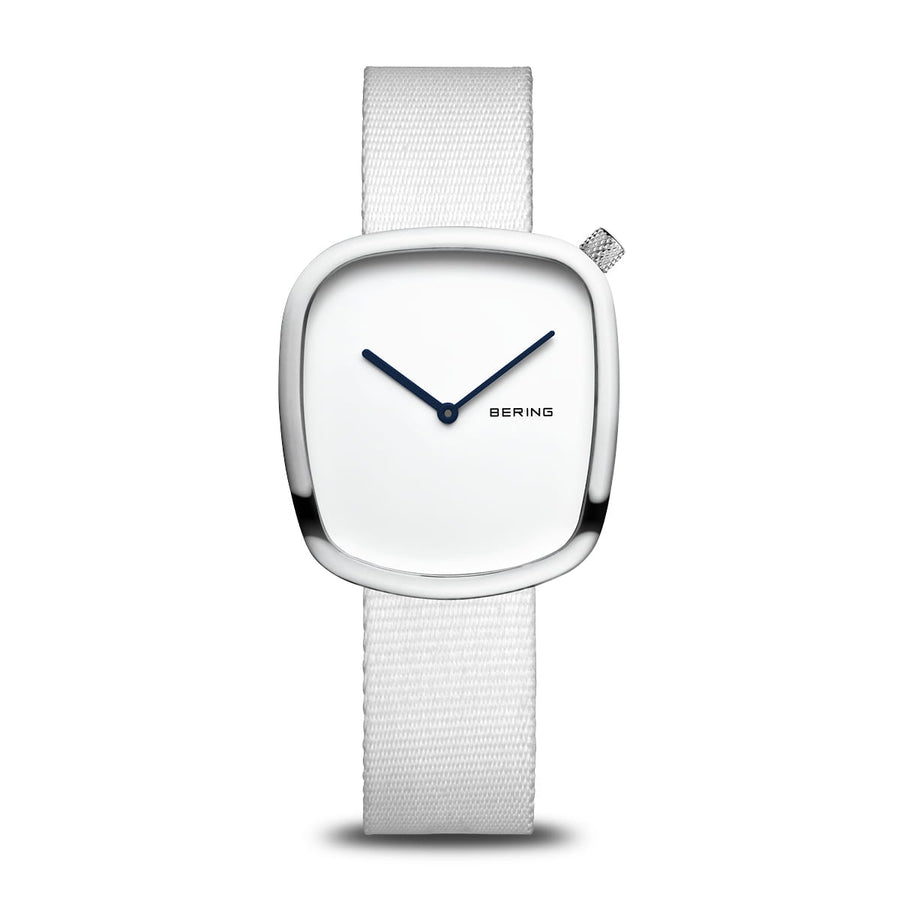 Bering White Stainless Steel 'Ocean Pebble' Recycled Watch