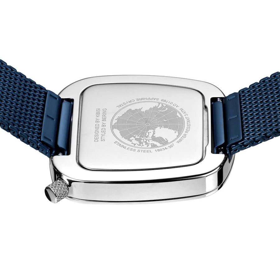 Bering Blue Stainless Steel Mesh Pebble Watch with Blue Dial