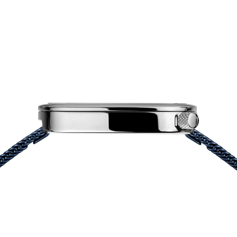 Bering Blue Stainless Steel Mesh Pebble Watch with Blue Dial
