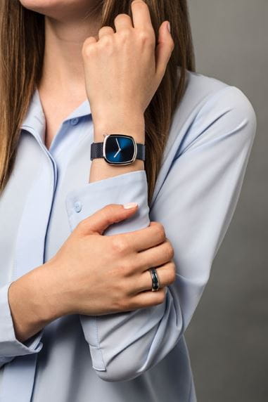 Bering Blue Stainless Steel Mesh Pebble Watch with Blue Dial