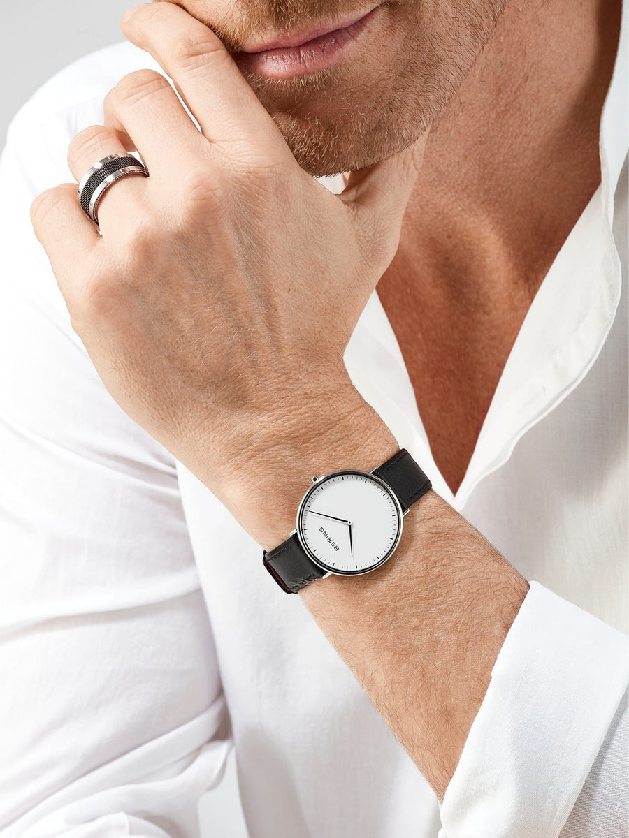 Bering Classic Black Strap Watch with White Dial