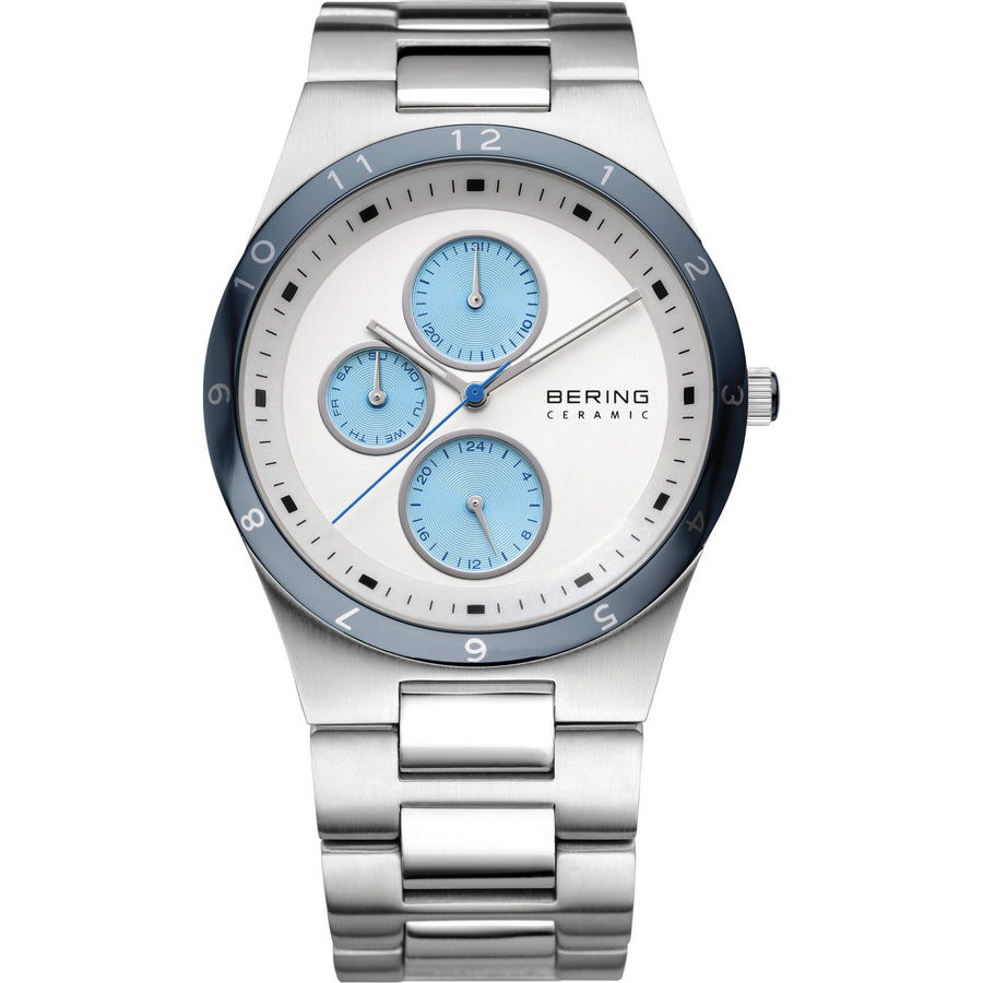 Bering Ceramic & Stainless Steel Gents Watch with Blue Inset Day Date Dials