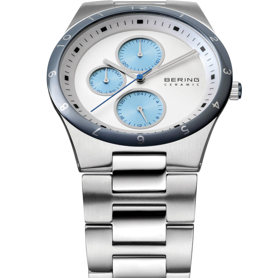 Bering Ceramic & Stainless Steel Gents Watch with Blue Inset Day Date Dials