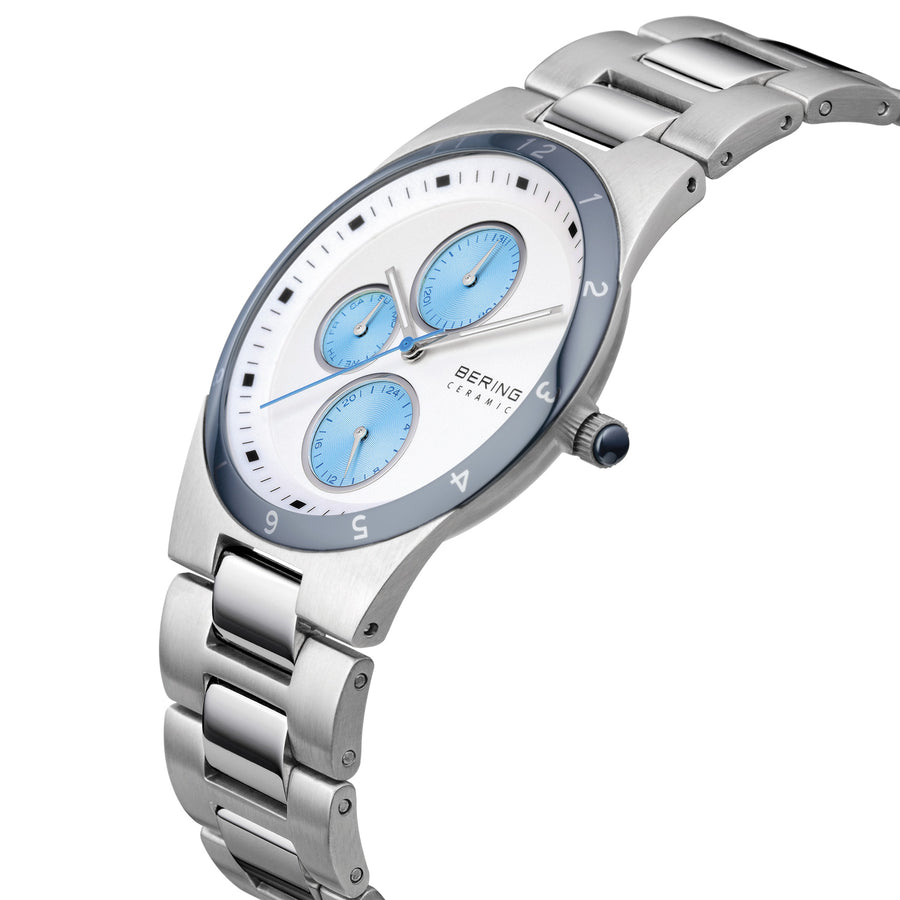 Bering Ceramic & Stainless Steel Gents Watch with Blue Inset Day Date Dials