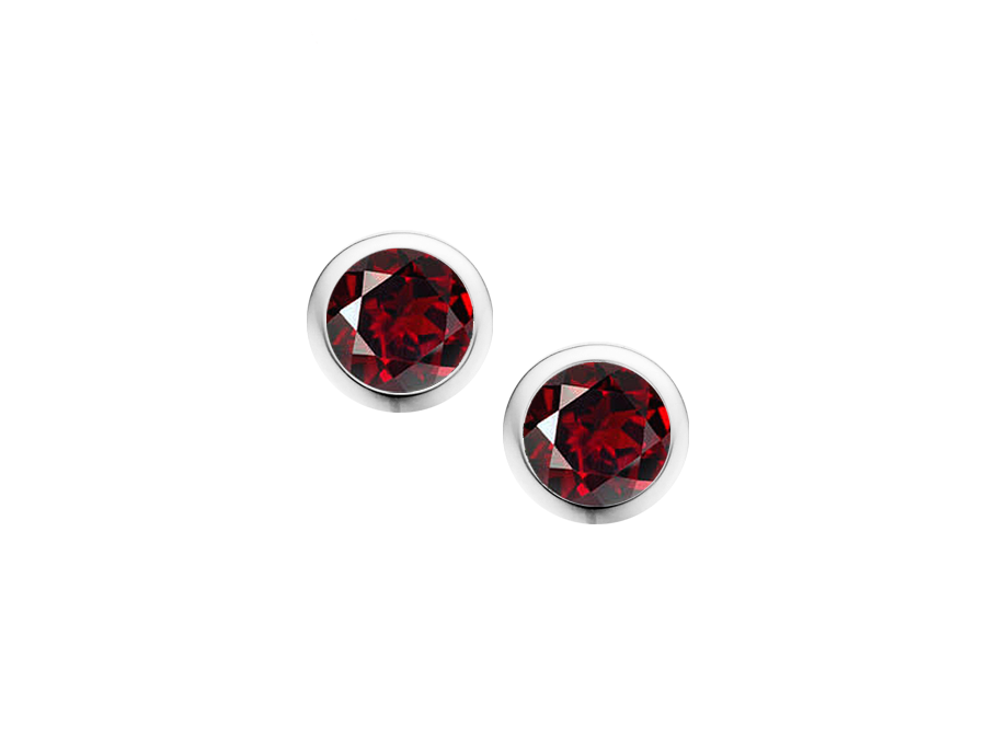 Amore Argento Sterling Silver Round Garnet Studs