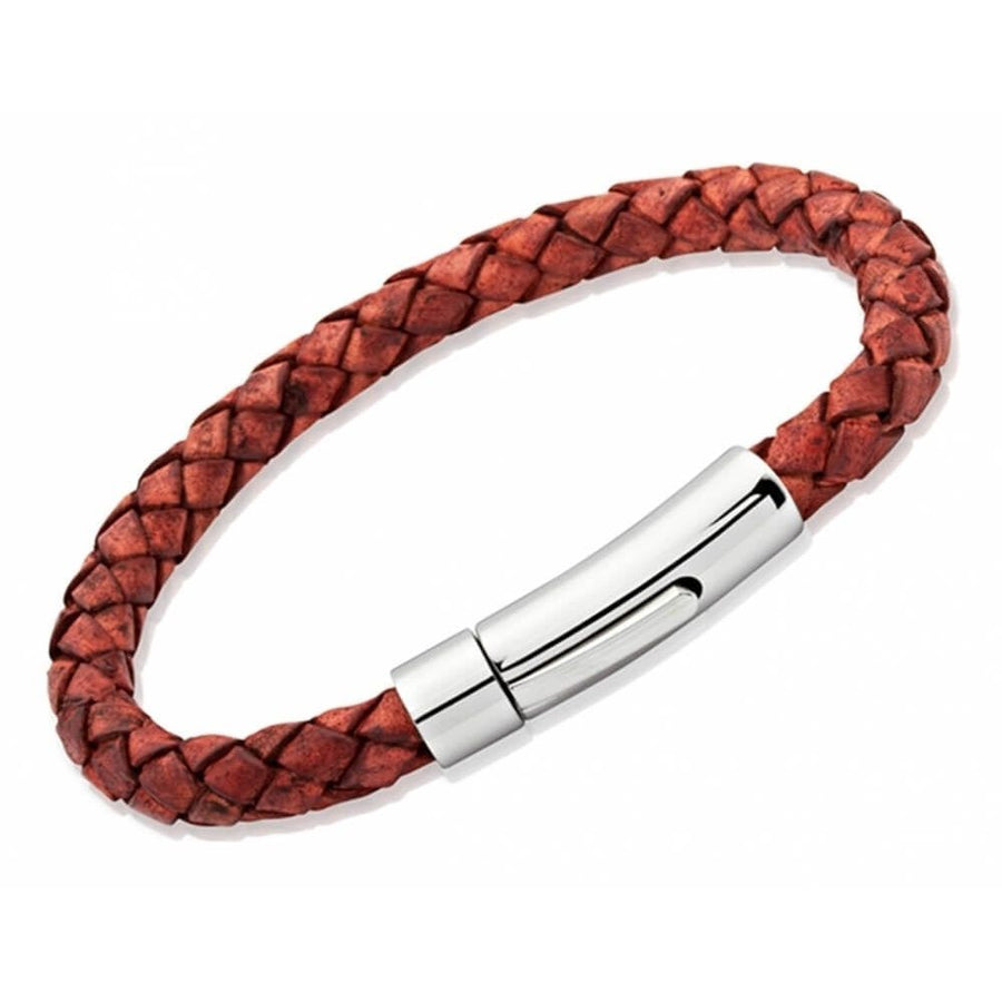 Unique Leather 'Rusty Red' Bracelet & Steel Clasp