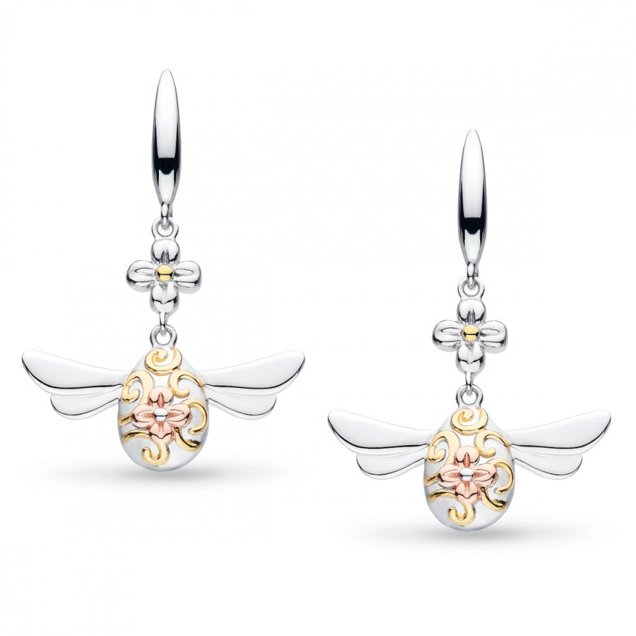 Kit Heath Sterling Silver & Gold Queen Bee & Flower Drop Earrings