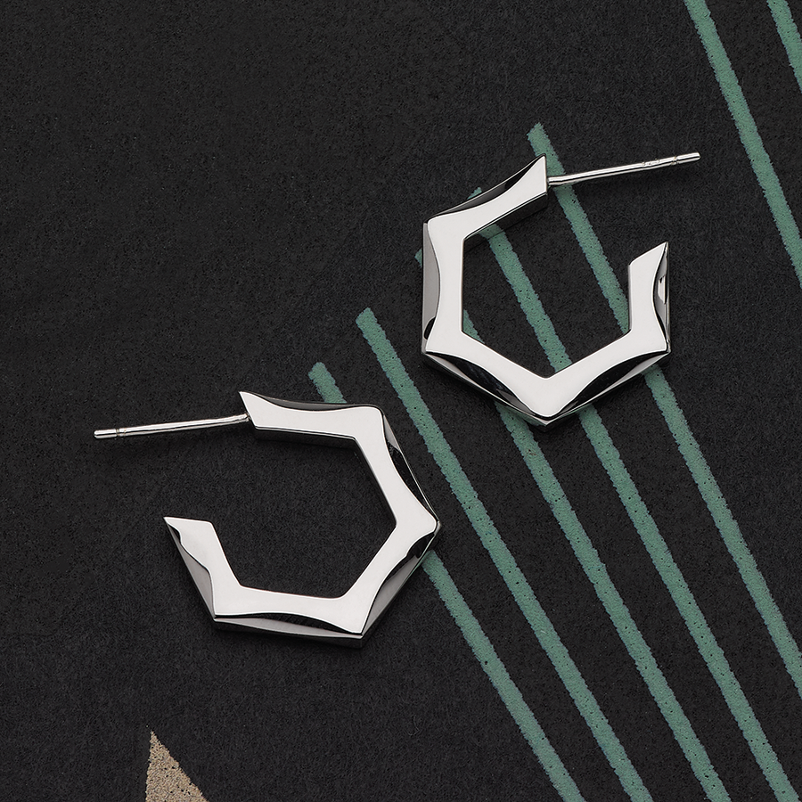 Kit Heath Sterling Silver Empire Revival Hexagonal Hoop Earrings