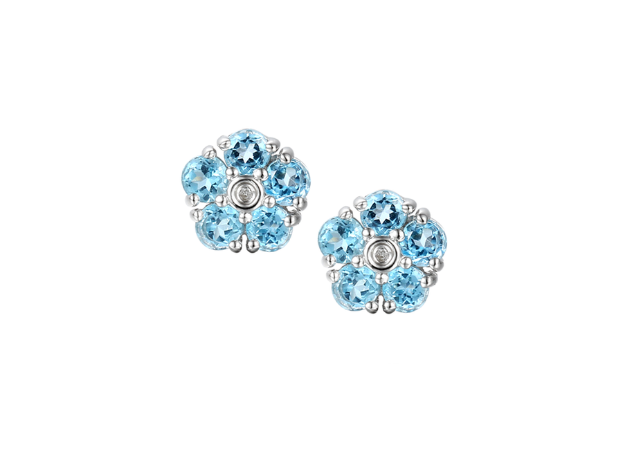 Amore Argento Sterling Silver Blue Topaz Flower Stud Earrings