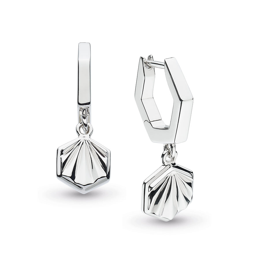 Kit Heath Sterling Silver Empire Deco Hexagonal Hoop Drop Earrings