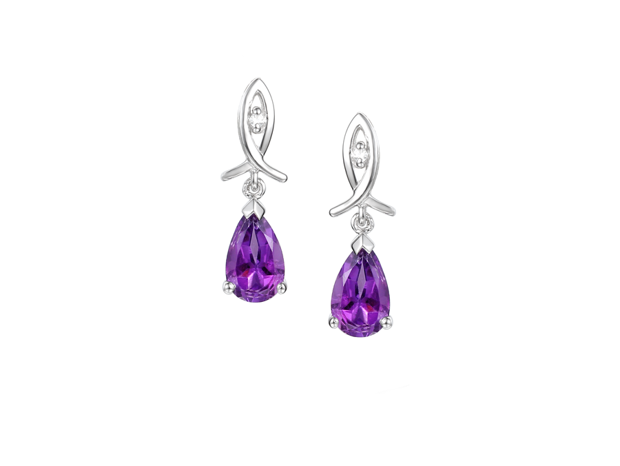 Amore Argento Sterling Silver Amethyst & CZ Drop Earrings