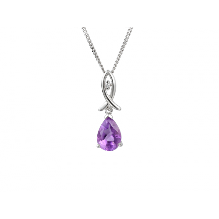 Amore Argento Sterling Silver Amethyst & CZ Drop Necklace