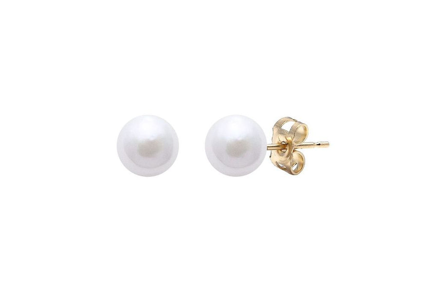 9ct Yellow Gold White Akoya Cultured Pearl Stud Earrings