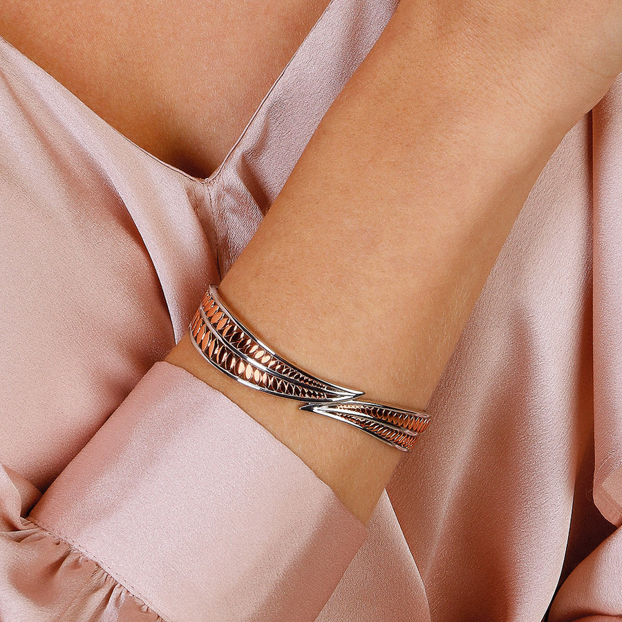 Kit Heath Sterling Silver Blossom Eden Blush Leaf Bangle