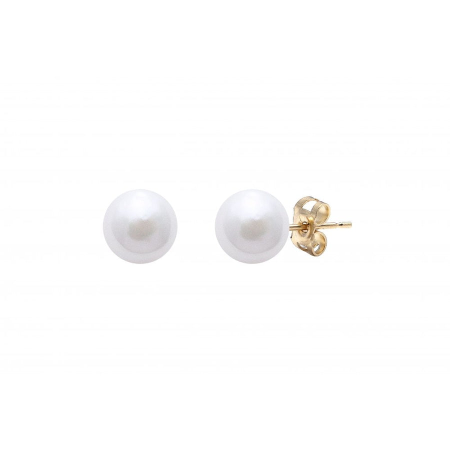 9ct Yellow Gold White Akoya Cultured Pearl Stud Earrings