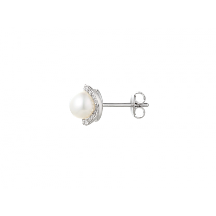 Amore Argento Sterling Silver Freshwater Pearl and CZ Stud Earrings