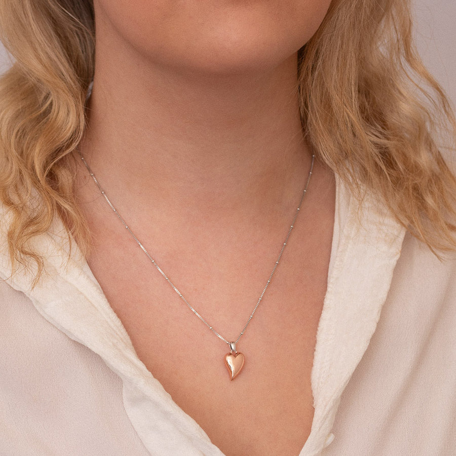 Kit Heath Sterling Silver Rose Gold Plated Heart & Beaded Chain Necklace