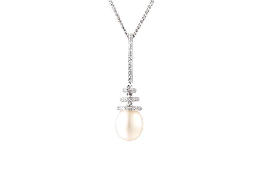 Amore Argento Sterling Silver Freshwater Pearl and CZ Drop Necklace