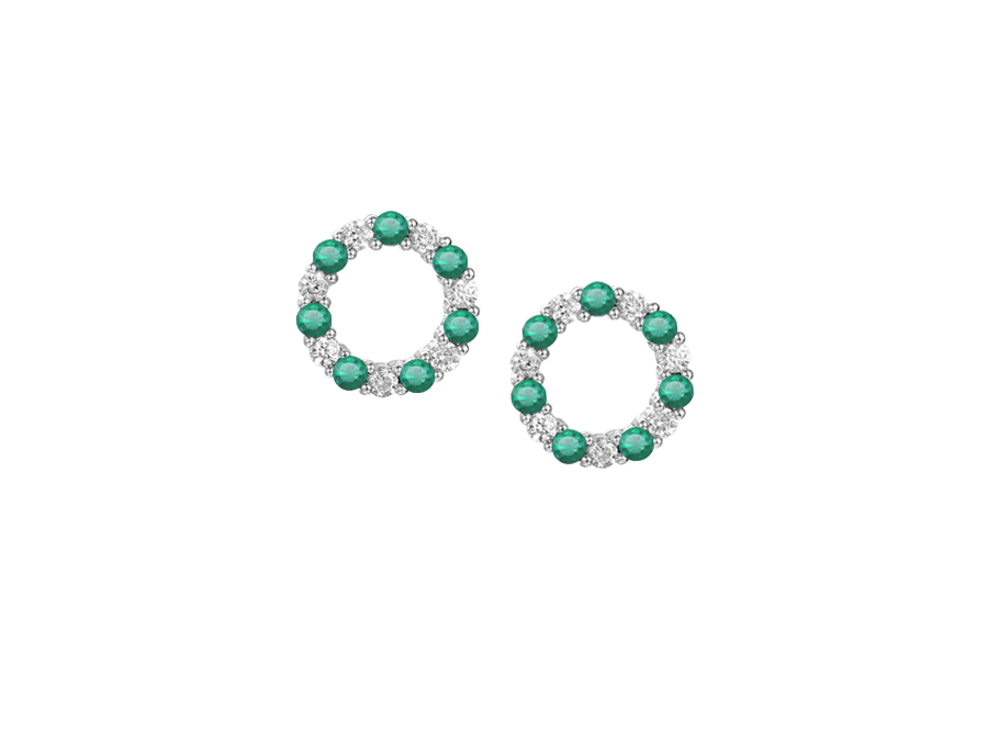 Amore Argento Sterling Silver Emerald & CZ Circle Stud Earrings