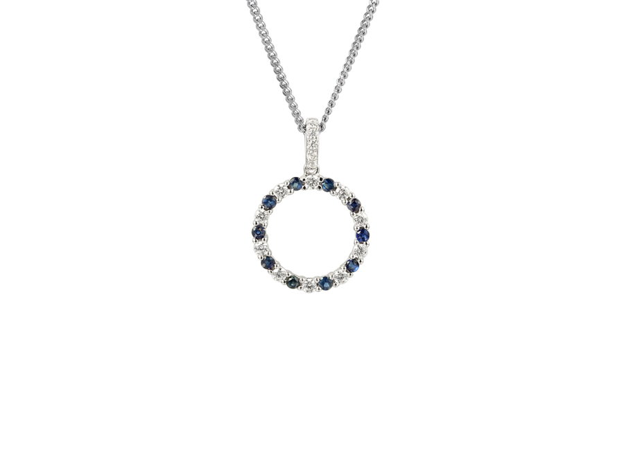 Amore Argento Sterling Silver Open Circle Sapphire & CZ Necklace