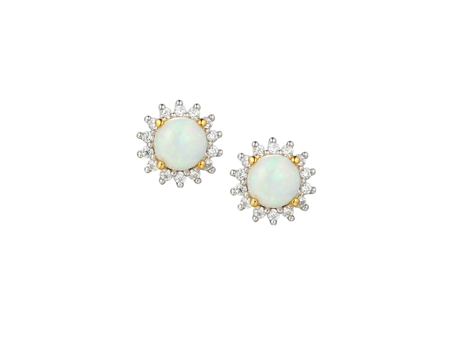 Amore Argento sterling Silver Opal and CZ Stud Earrings