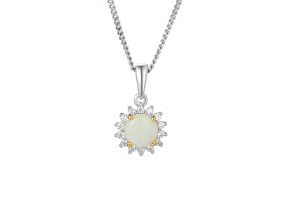 Amore Argento Opal & CZ Cluster Shimmer Necklace
