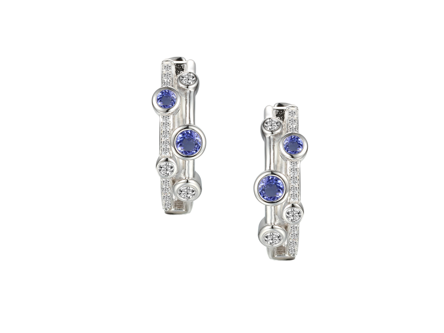 Amore Argento Sterling Silver Tanzanite and CZ Hoop Earrings