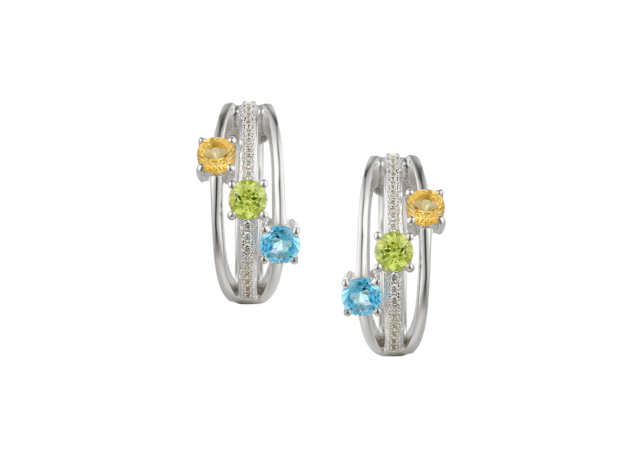 Amore Argento Sterling Silver Multi-Gem Set Hoop Earrings