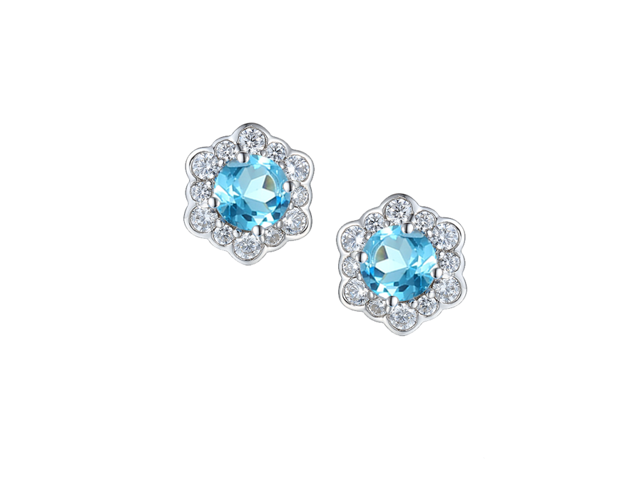 Amore Argento Sterling Silver Blue Topaz & CZ Cluster Earrings