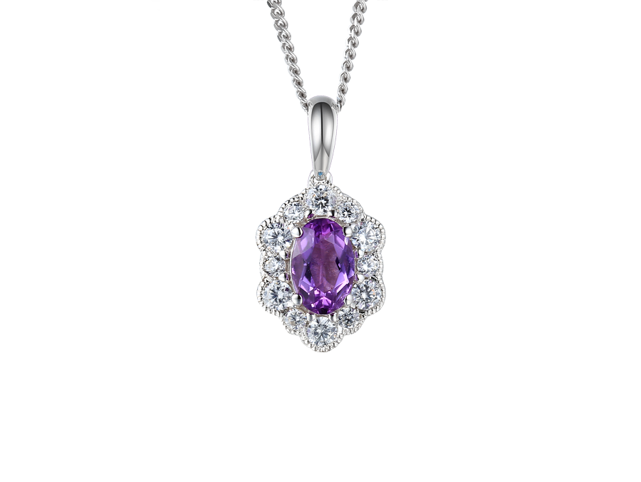 Amore Argento Sterling Silver Amethyst & CZ Cluster Necklace