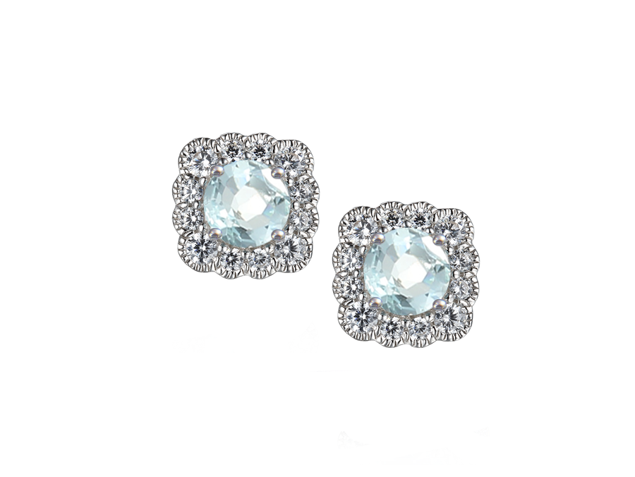 Amore Argento Sterling Silver Aquamarine & CZ Cluster Stud Earrings
