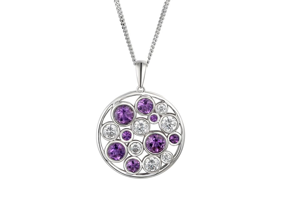 Amore Argento Sterling Silver Amethyst and CZ Bubble Necklace