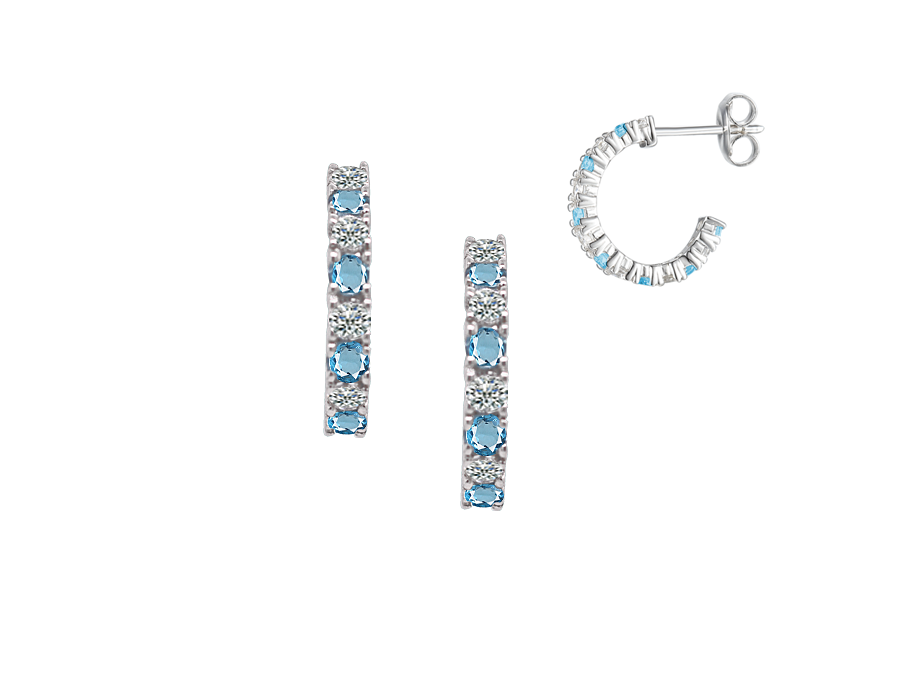 Amore Argento Sterling Silver Blue Topaz & CZ Set Hoop Earrings