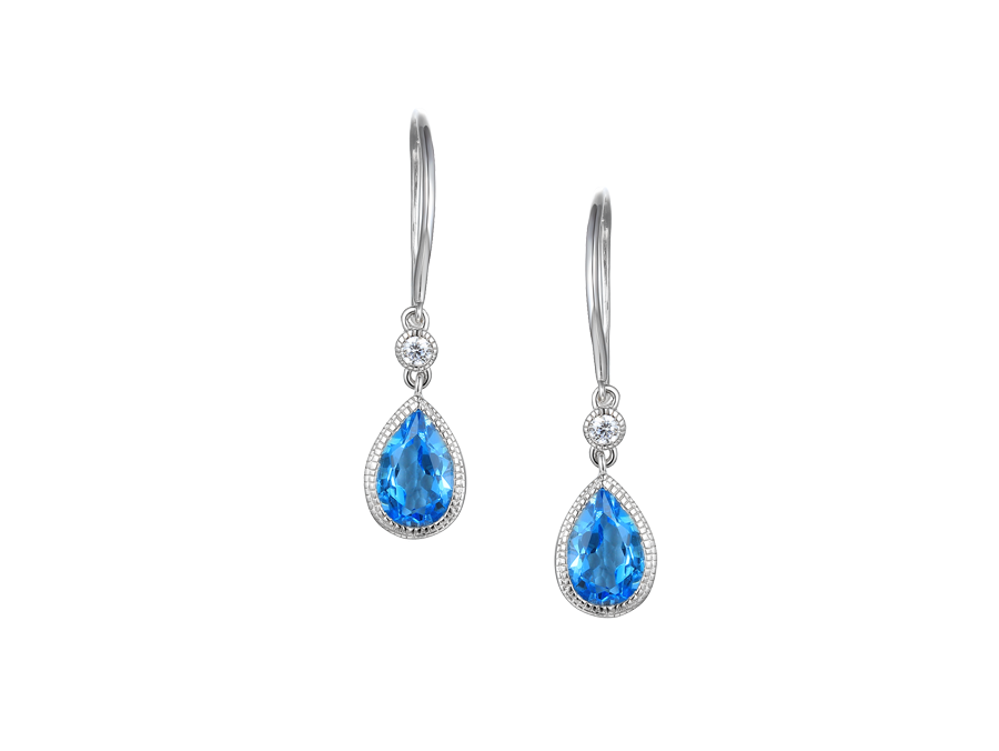 Amore Argento Sterling Silver Teardrop Blue Topaz and CZ Drop Earrings