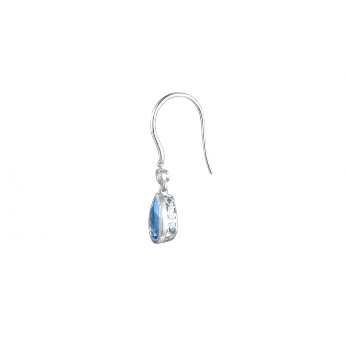 Amore Argento Sterling Silver Teardrop Blue Topaz and CZ Drop Earrings