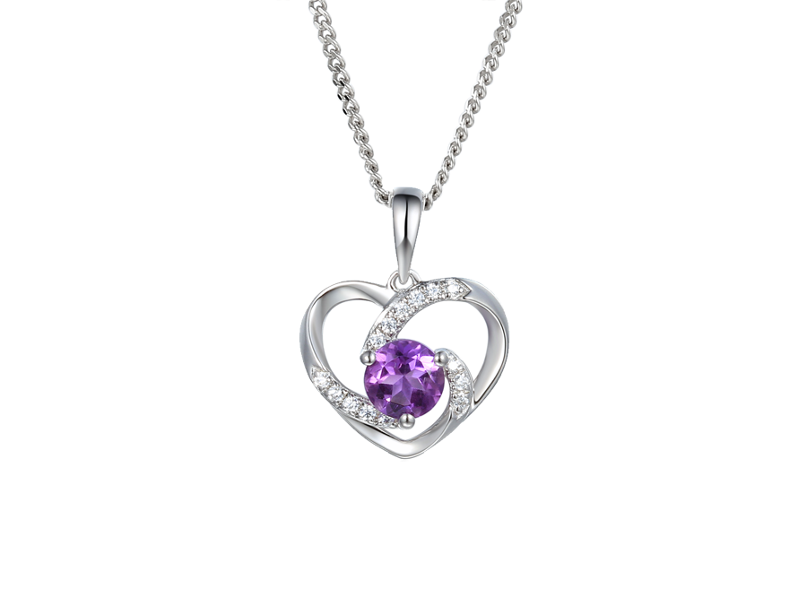 Amore Argento Sterling Silver Amethyst & CZ Heart Pendant