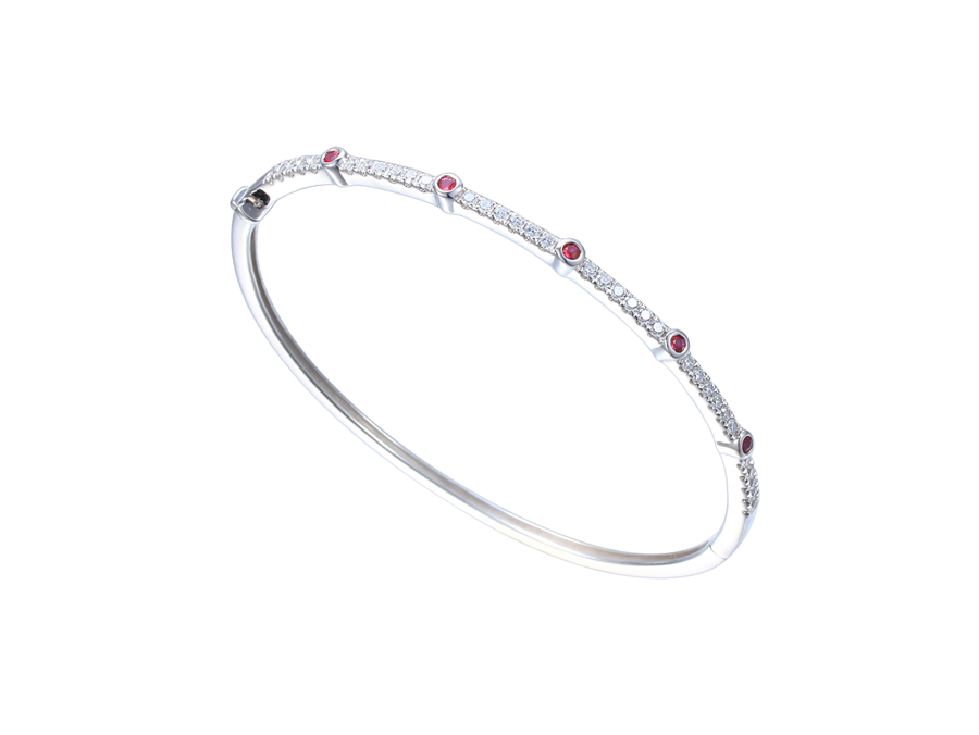 Amore Argento Sterling Silver CZ & Ruby Hinged Bangle