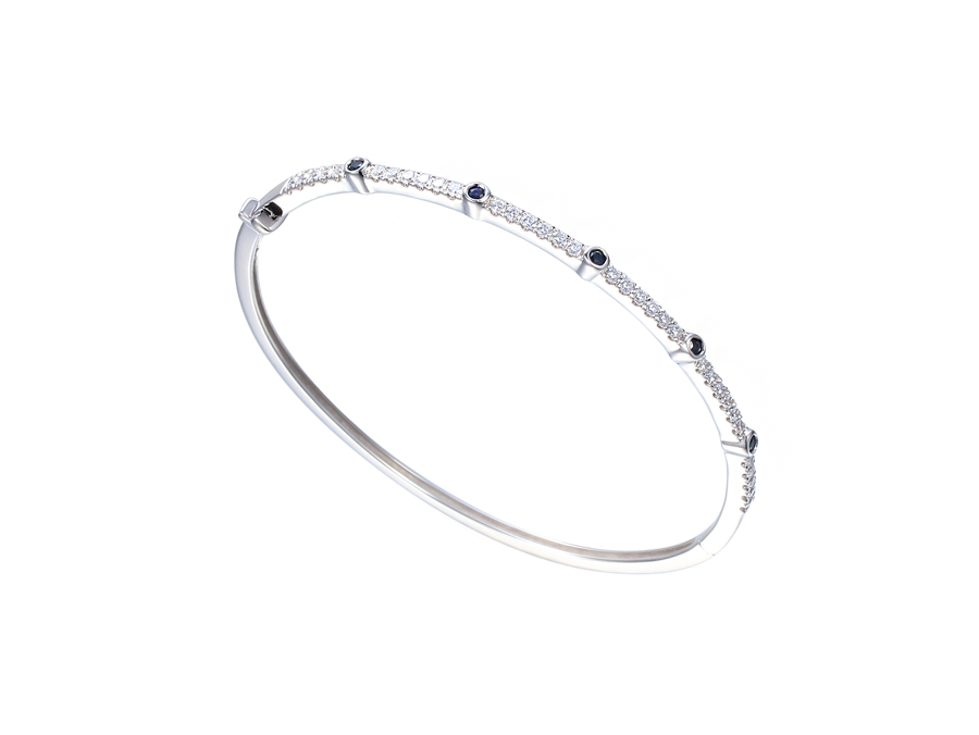 Amore Argento Sterling Silver CZ & Sapphire Hinged Bangle