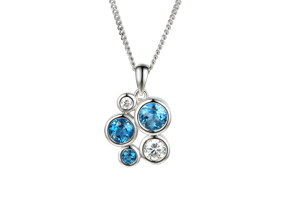 Amore Argento Sterling Silver Blue Topaz and CZ Cluster Necklace