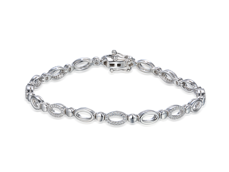 Amore Argento Sterling Silver CZ Open Oval Link Bracelet