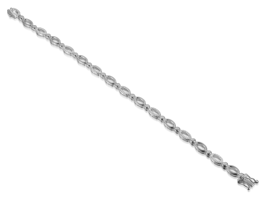 Amore Argento Sterling Silver CZ Open Oval Link Bracelet