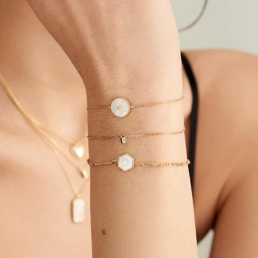 Ania Haie Gold Mother-of-Pearl Compass Figaro Bracelet