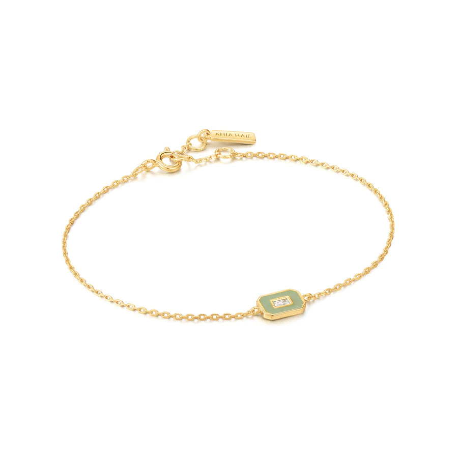 Ania Haie Sage Green Enamel Emblem Gold Bracelet