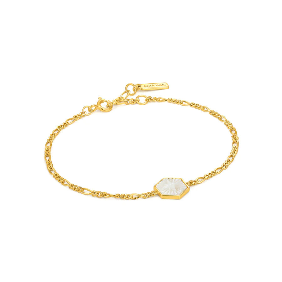 Ania Haie Gold Mother-of-Pearl Compass Figaro Bracelet