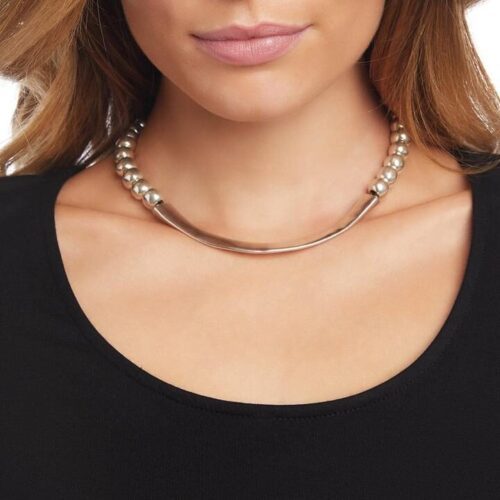 Silver Plated Bead and Bar Collar Necklace