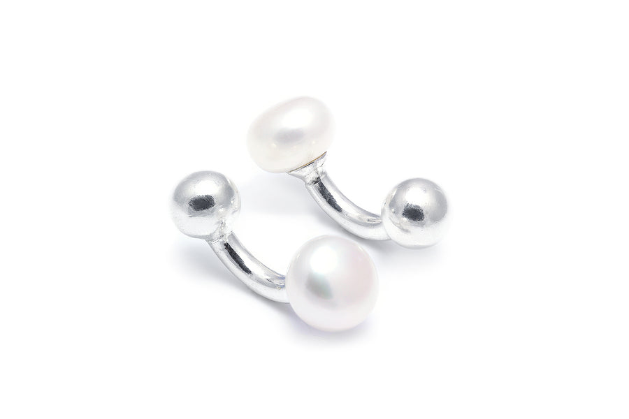Sterling Silver 10mm White Freshwater Pearl Cufflinks