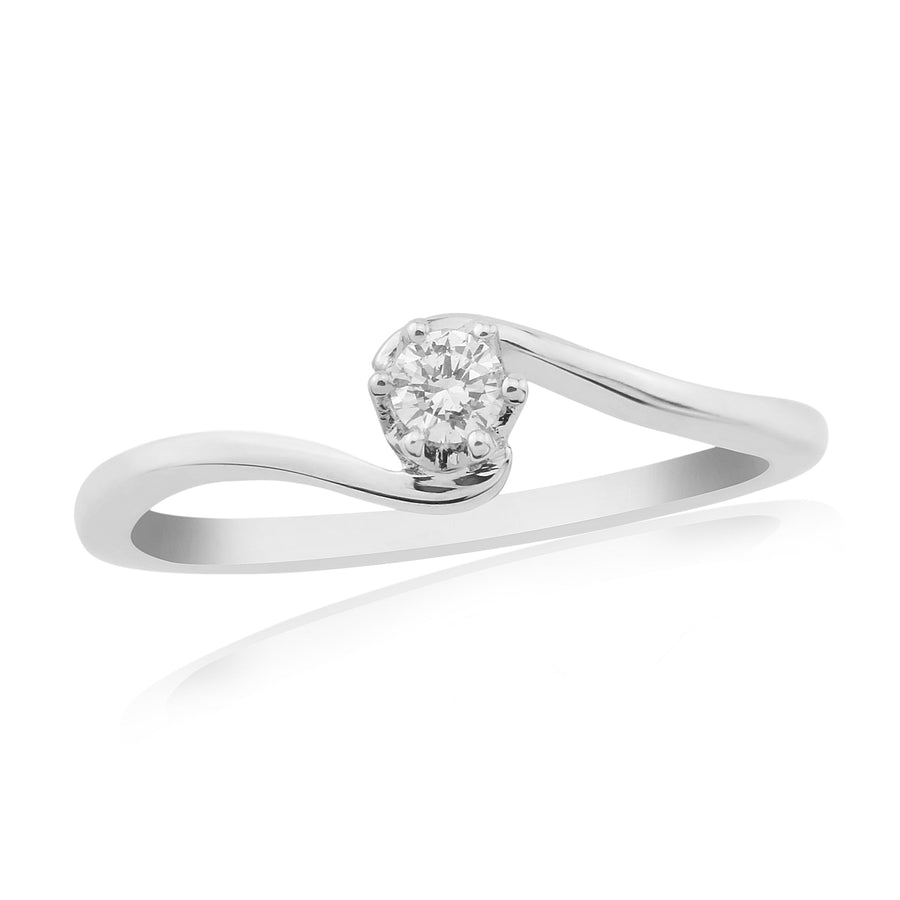 9ct White Gold 0.08 Carat Twist Diamond Solitaire Ring